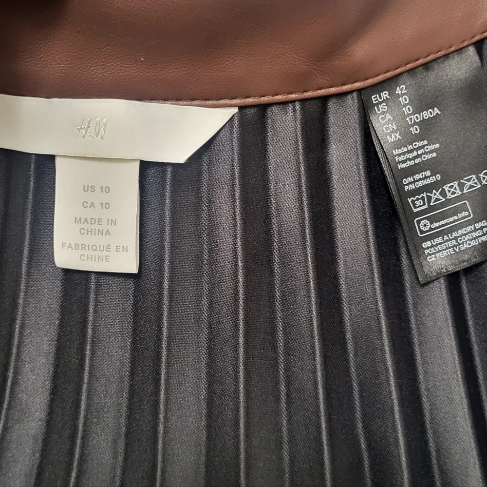 H&M Brown Leather Midi A-Line Pleated Skirt Full Circle - Picture 8 of 15